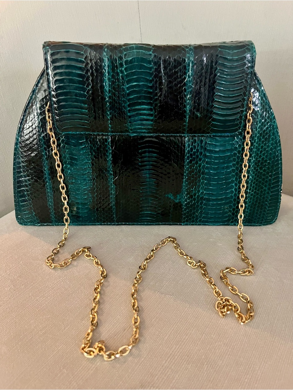 Vintage Genuine Python Skin Clutch – Teal Iridescent Snakeskin Evening Bag - Picture 14 of 14